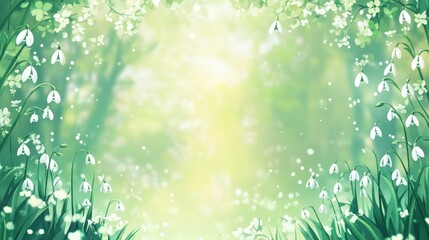 Spring forest with snowdrops