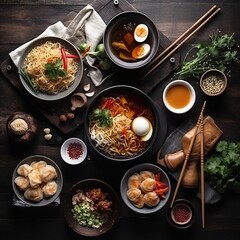 Diverse Asian Cuisine Dishes