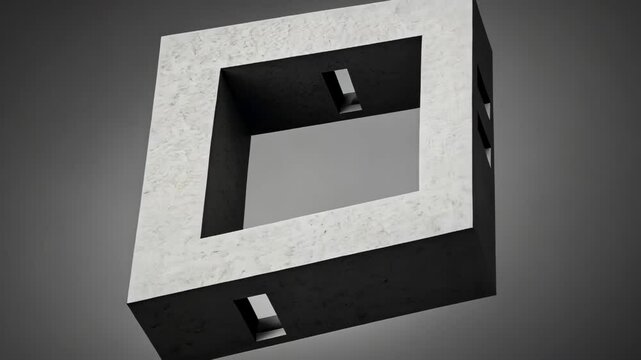 Penrose square, abstract and gray graphic render