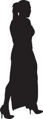  vector silhouette, rear view of a woman walking dressed in long dress and high heels