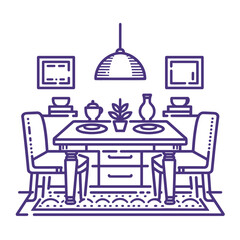 Fototapeta premium Dining Room Table with Chairs and Decorative Elements on Transparent Background 