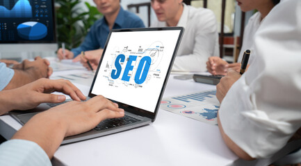SEO search engine optimization for brisk e-commerce and online retail business showing on computer...