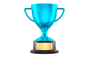 Male blue metallic trophy cup award, 3D rendering isolated on transparent background