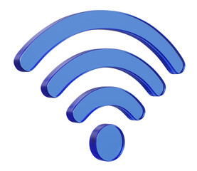 Wifi wireless network blue glass colorful 3d icon symbol isolated on transparent background, 3d illustration