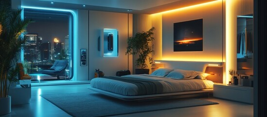 Modern Futuristic Bedroom with City View