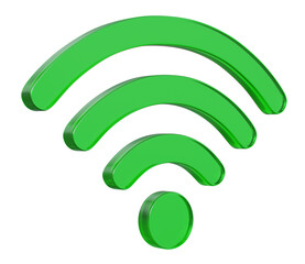 Wifi wireless network green glass colorful 3d icon symbol isolated on transparent background, 3d illustration