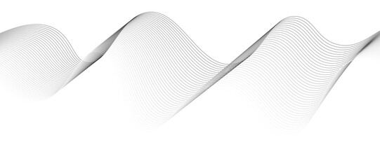 Abstract vector design featuring smooth gray wave lines flowing horizontally across a light background. The waves should have a soft gradient and overlapping transparency effects.