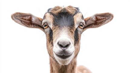 Obraz premium Front view of a curious goat with floppy ears, white background