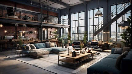 Fototapeta premium A photo of a modern industrial loft space.