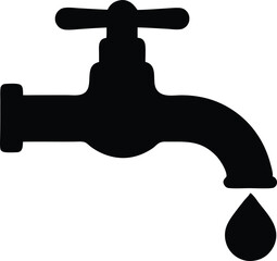water tap with water drop silhouette vector illustration