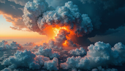 Fototapeta premium Abstract cloudscape of pyro-cumulus firestorm formation with lightning 