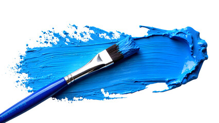 Blue paint brush stroke isolated on white or transparent png background.