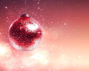 Sparkling, reflective disco ball against a soft, pink backdrop.