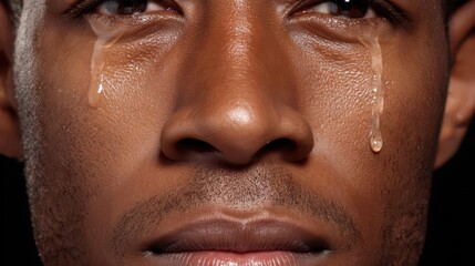 Fototapeta premium Close-up portrait of a person weeping with visible tears.