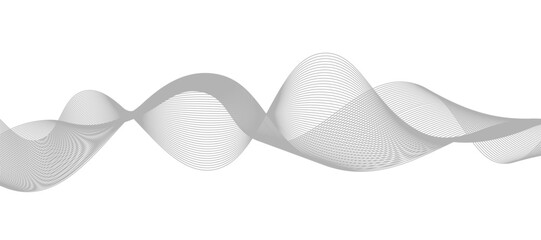 Abstract vector design featuring smooth gray wave lines flowing horizontally across a light background. The waves should have a soft gradient and overlapping transparency effects.
