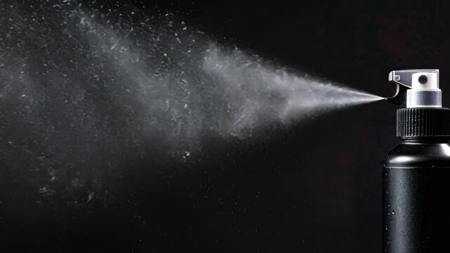 Spray bottle with a fine mist of water on black