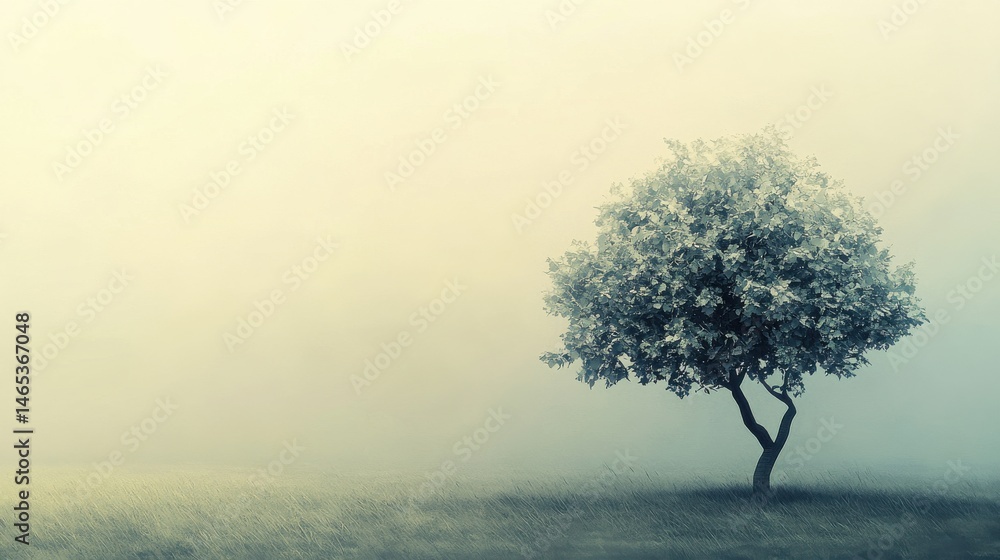 Poster an abstract tree with geometric patterns and a slightly distorted shape, positioned on the right, wi