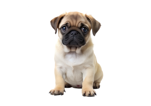 Pug Puppy Sitting Isolated on Transparent Background
