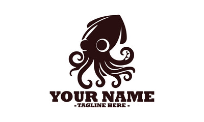 illustration vector cute little squid cartoon and squid cartoon logo design white background