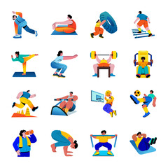 Fototapeta premium Pack of Fitness and Health Flat Style Illustrations