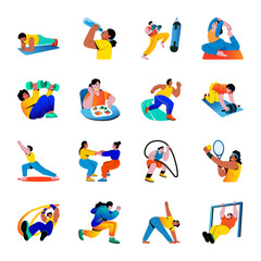 Fototapeta premium Collection of Workout Exercise Flat Style Illustrations