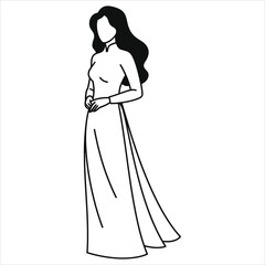 Elegant Vector Silhouette of a Woman in Traditional Vietnamese Ao Dai/A simple, elegant silhouette of a woman wearing a traditional Vietnamese Ao Dai.