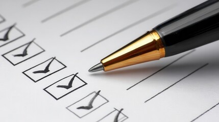 Checklist with pen marking completed tasks.