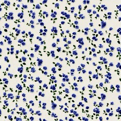 Fototapeta premium Delicate watercolor floral pattern of purple and green flowers on a cream background, perfect for fabric or wallpaper SEAMLESS PATTERN