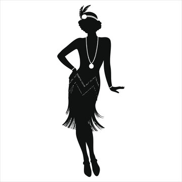Elegant 1920s Flapper Vector Silhouette against a neutral background/A striking silhouette of a 1920s flapper girl, perfect for showcasing vintage fashion, design inspiration, or historical themes.