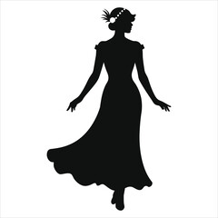 Elegant Vector Silhouette of a Woman in a Flapper Dress/A striking black silhouette of a woman wearing a stylish flapper dress and a decorative headpiece.
