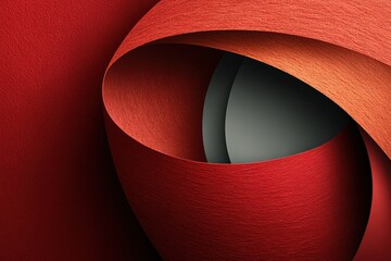 Abstract red layered paper design with dynamic curved patterns and gradient hues