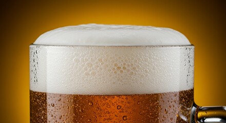 Close up of refreshing beer in glass with thick white foam perfect for beer day celebration and advertising