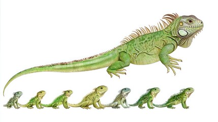 Fototapeta premium Illustration of the iguana life cycle from hatchling to adult