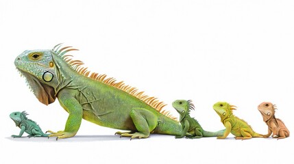 Fototapeta premium Illustration of the iguana life cycle from hatchling to adult