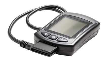 Close up shot of a digital bike computer on a black background