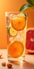 Refreshing Citrus Drink with Lime and Orange Slices in Sparkling Water