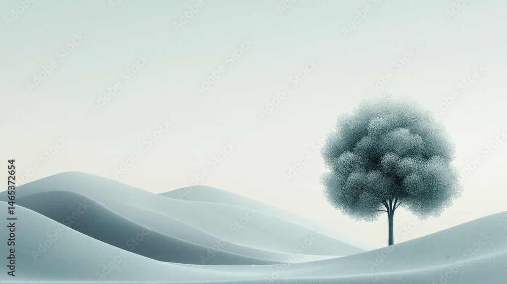 Poster a modern abstract tree on the right side of the image, using soft gradients and geometric shapes, cr