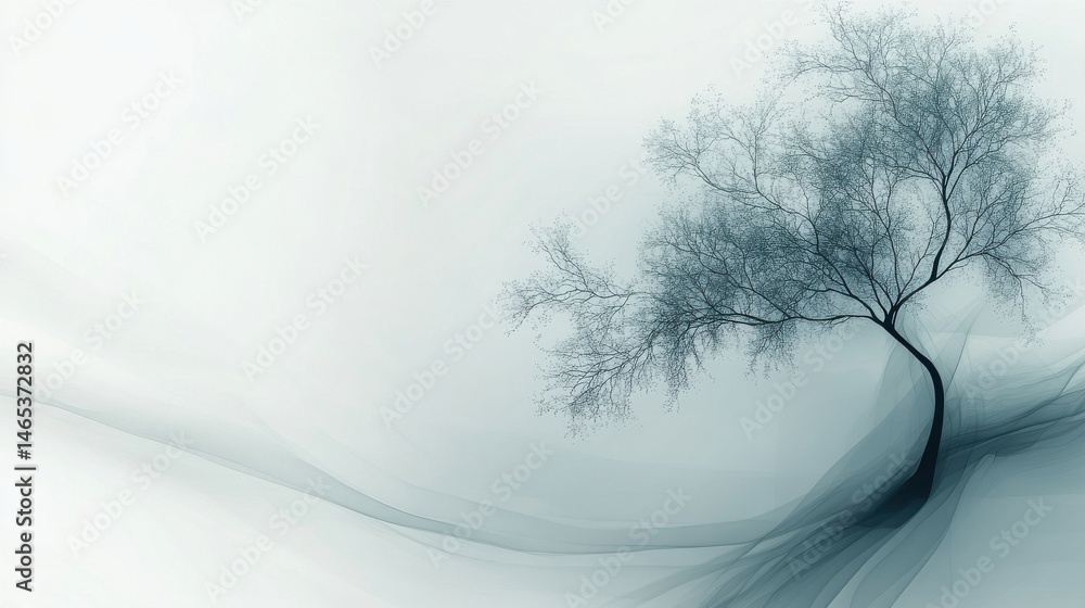 Poster a minimalistic abstract tree on the right side, with soft lines and gentle gradients, leaving an ope