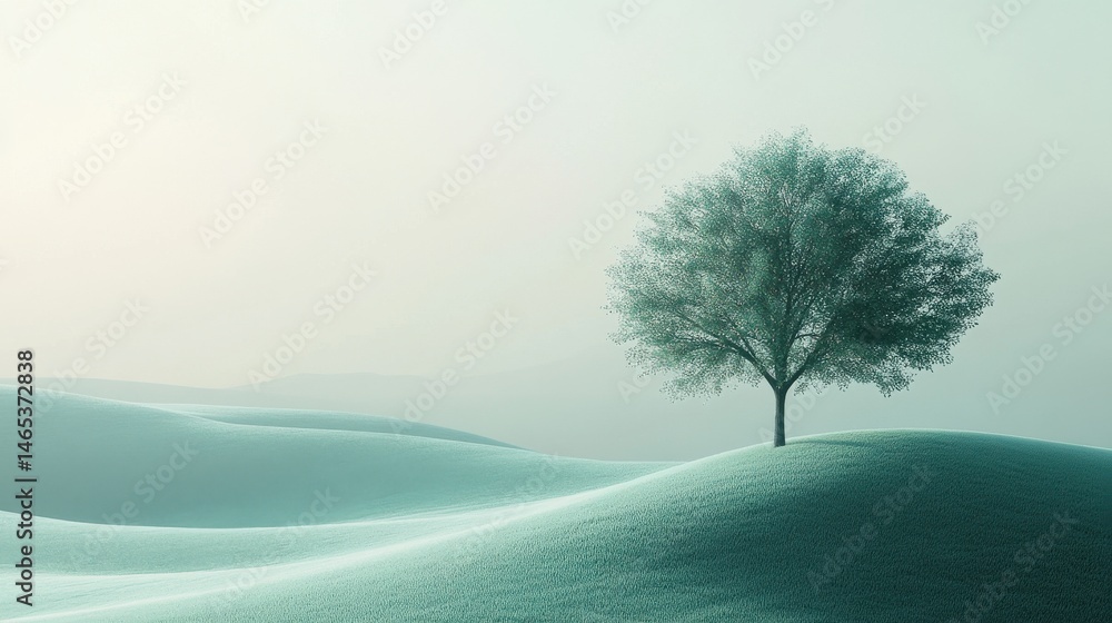 Poster a modern abstract tree on the right side of the image, using soft gradients and geometric shapes, cr
