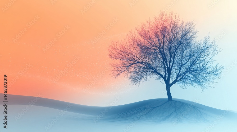 Poster a minimalistic abstract tree on the right side, with soft lines and gentle gradients, leaving an ope