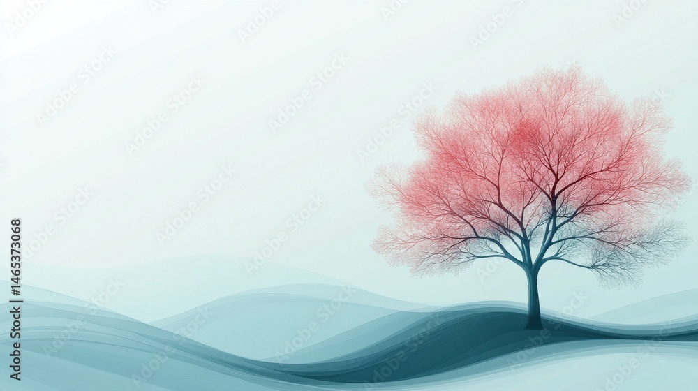 Poster a minimalistic abstract tree on the right side, with soft lines and gentle gradients, leaving an ope
