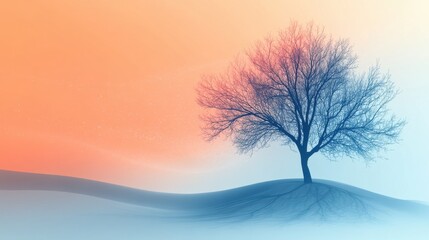 A minimalistic abstract tree on the right side, with soft lines and gentle gradients, leaving an open area on the left for text or design additions 