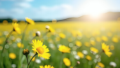 bright summer meadow with yellow flowers