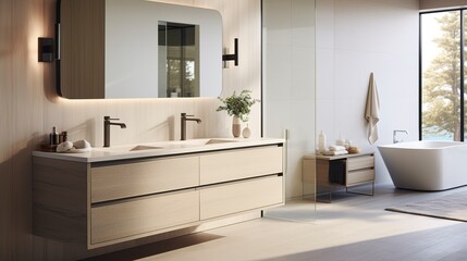 Fototapeta premium A photo of a sleek floating bathroom vanity.
