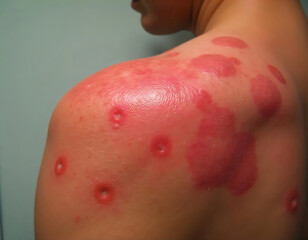 Fototapeta premium Rash on Shoulder Showing Red Skin Lesions and Irritation