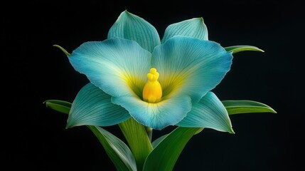 Mesmerizing closeup of a blue flower with striking yellow stamen, burst of nature's beauty