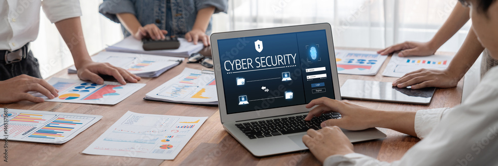 Aufkleber Cyber security system on computer screen protect private information brisk from hacker and cyber attack