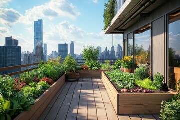 Urban rooftop garden with city views, a verdant oasis.