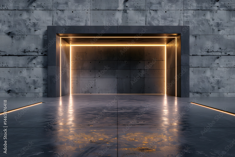 Aufkleber Futuristic concrete corridor with illuminated path