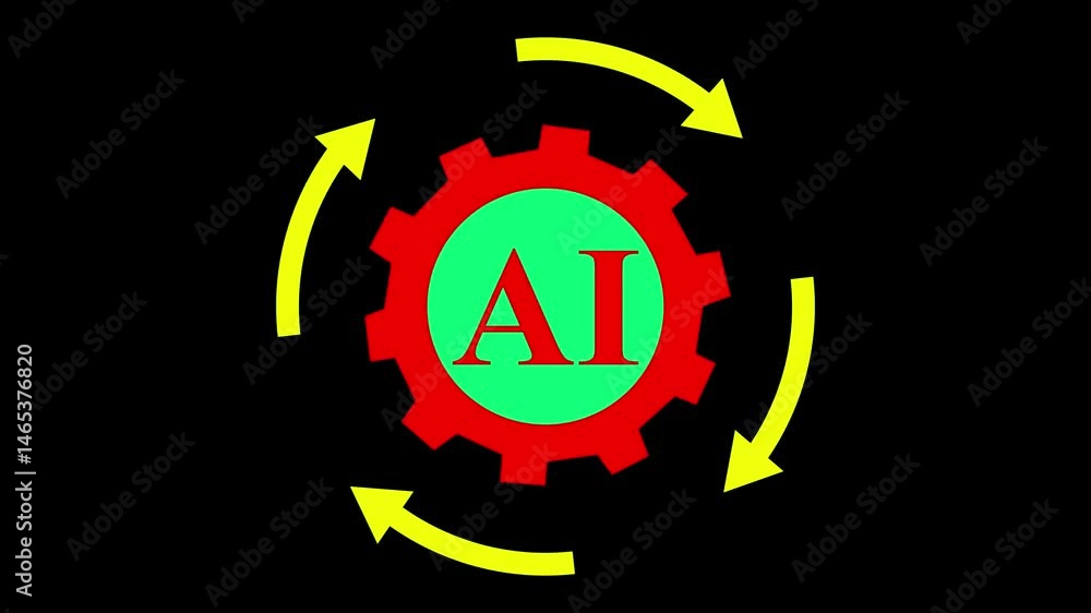 Aufkleber ai text animation on black background, intro to ai concepts: looping motion graphic animation,poweri